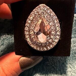 Elegant Silver Crystal Statement stretch Band Ring